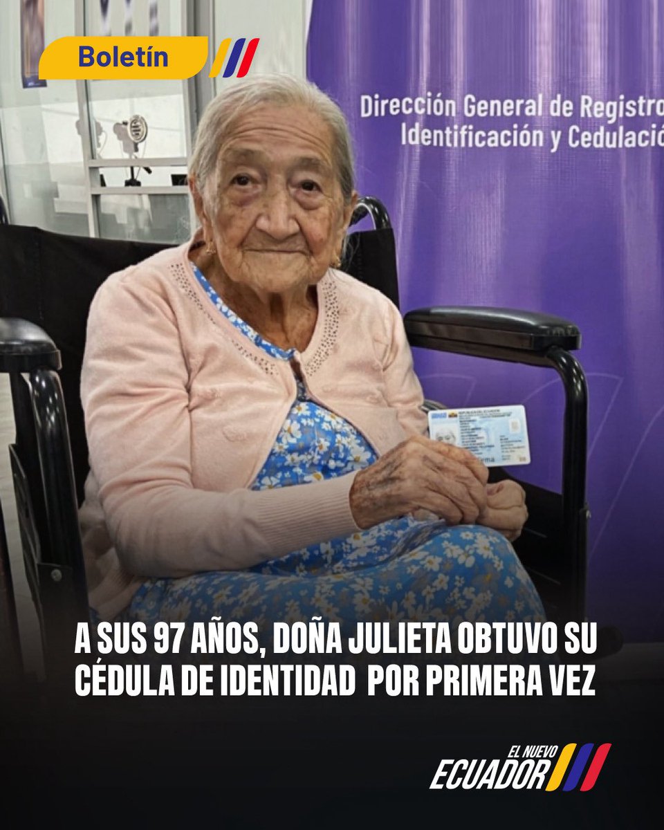 #Guayas | A sus 97 años, doña Julieta obtuvo por primera vez su cédula de identidad. En el Registro Civil, garantizamos el derecho a la identidad de todas y todos.
Conoce más 👉 goo.su/kqy3rOw
#ElNuevoEcuador