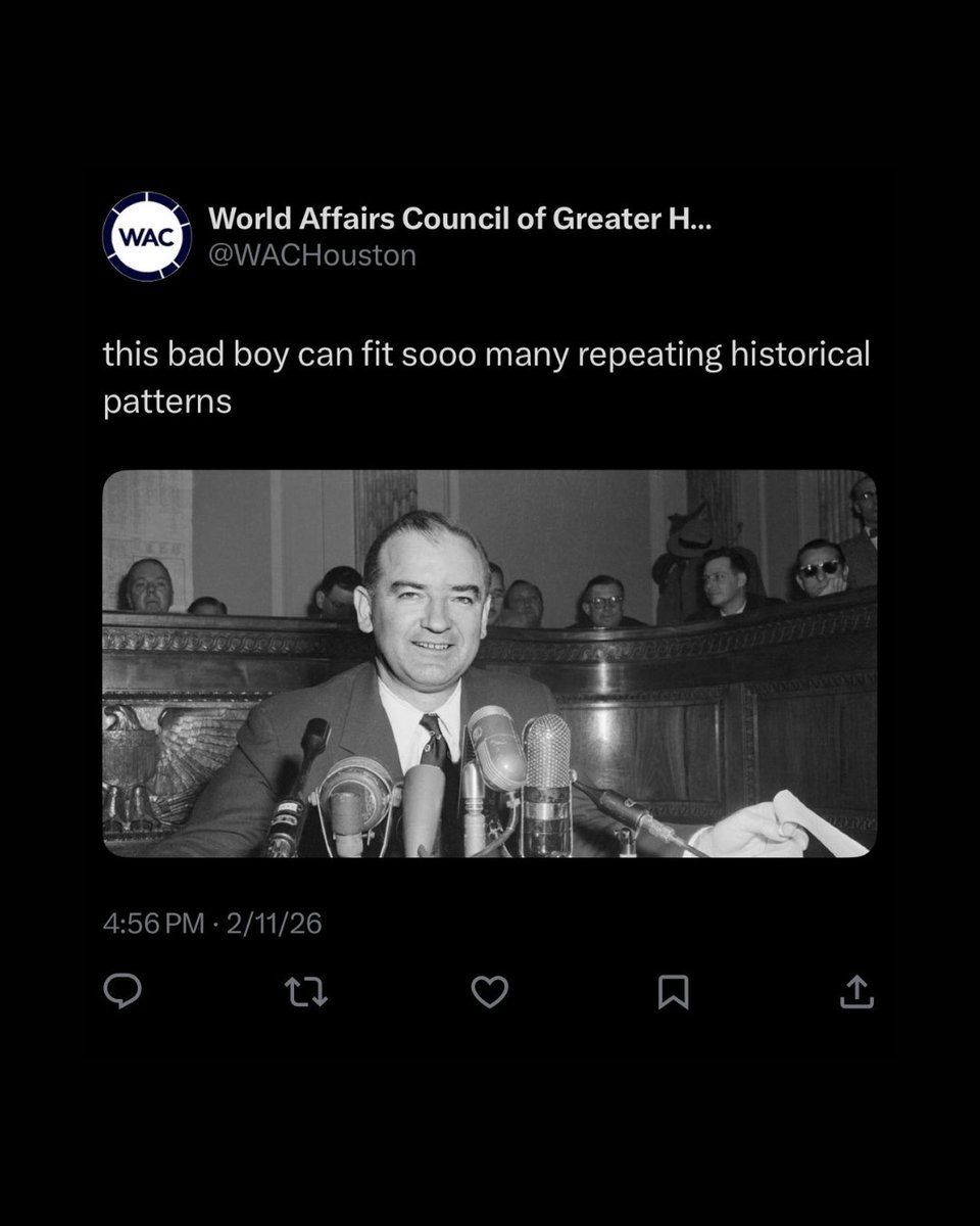 Award-Winning author and NYT reporter Clay Risen on McCarthyism and why 2026 is giving serious deja vu...

March 19th - 6:30pm

#mccarthyism #redscare #fearpolitics #wachouston
