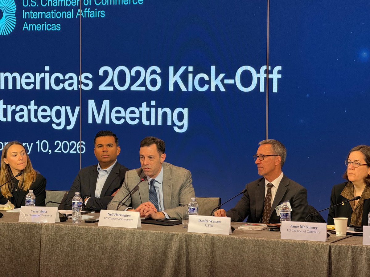 USCC_Americas's tweet photo. Great energy at our Americas 2026 Kick-Off Strategy Meeting. Our team outlined strategic objectives and opportunities for partnership for the upcoming year for each of our councils and AACCLA. Assistant USTR Daniel Watson shared valuable insights on U.S. trade priorities. https://t.co/HawDNITS2F