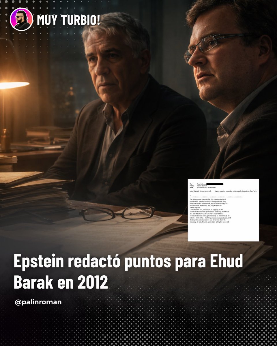 PalinRoman's tweet photo. Hay cosas que uno lee y entiende que el poder no siempre actúa en público.

En los archivos divulgados aparecen correos de 2012 donde Jeffrey Epstein redacta puntos de discusión para Ehud Barak, entonces figura clave en la defensa de Israel. Según los registros, el mensaje fue transmitido antes de una aparición en CNN. Y no fue algo aislado: los documentos hablan de al menos 30 reuniones en cuatro años.

Cuando una persona ya condenada logra ese nivel de cercanía con líderes de alto rango, uno no puede evitar preguntarse… ¿qué puertas estaban abiertas detrás del telón? Supuestamente todo era asesoría, conversaciones, intercambio de ideas. Pero el nivel de acceso reflejado en los archivos deja una sensación difícil de ignorar.

El poder real casi nunca grita… susurra.

¿Influencia estratégica o algo más profundo? #PalinRoman