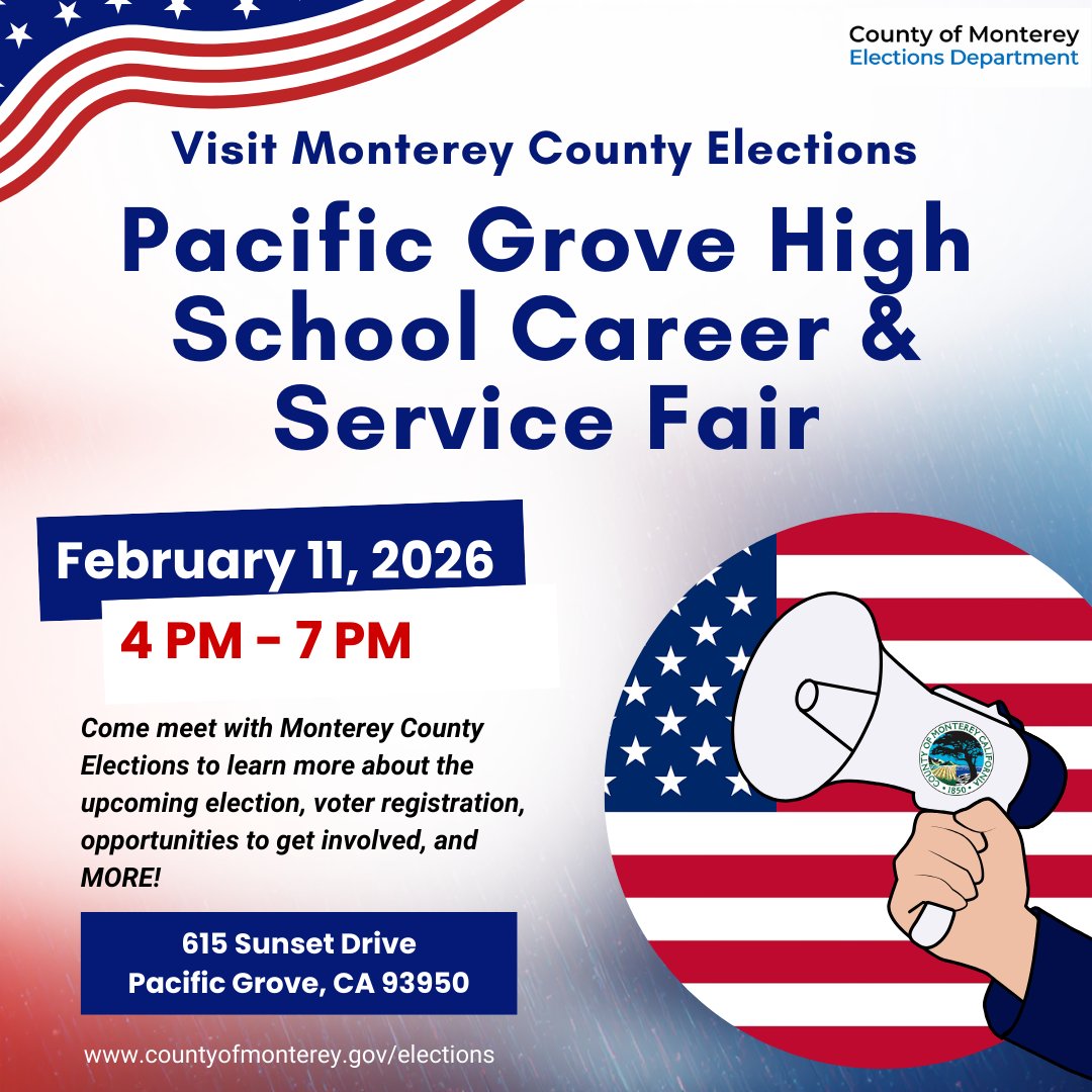 Visit Monterey County Elections today at the PG High Career &amp; Service Fair to learn how you can get involved in the next election!