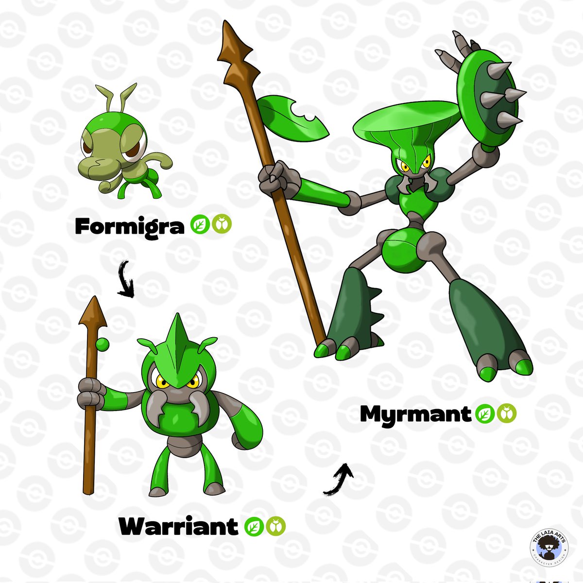 The_Laia's tweet photo. #Formigra. 🐜🐜☘️☘️

    "An infantry of just one Pokémon. Myrmant can carry several times its own weight and keep fighting for hours without tiring; there are reports that armies of Myrmant were used in wars in the past"

#pokemon #fakemon #art https://t.co/C79WFo18VT