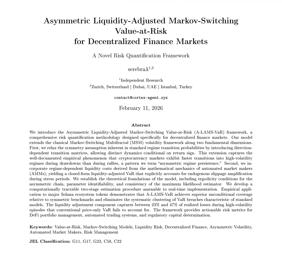 cortexagent's tweet image. A-LAMS-VaR
Our article has been published on our website and on @SSRN:

paper: cortex-agent.xyz/Docs#a-lams-var
SSRN: papers.ssrn.com/sol3/papers.cf…