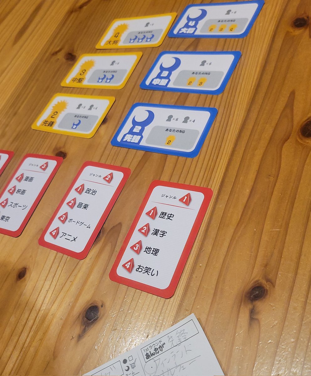 クイズあんたが大将

責任の重さが違うチーム戦

多答問題に被らないように答えたいが、先鋒、中堅、大将で回答数と被弾ドボンワード数が変わるの！ので譲（押し付け）合いに…w

おもろ！

QuizKnockとかにやってもらってそのまま商業版だしましょ（と思ったが彼らじゃ全員大将になっちゃうかもなw）