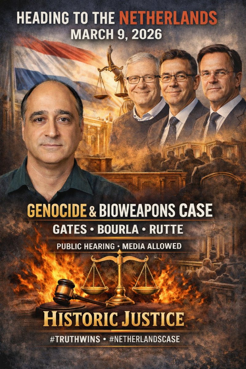 annvandersteel's tweet photo. Dr. Joe Sansone is heading to the Netherlands March 9 

Expert witnesses. 
Public hearing. 
Independent Media allowed.

The case names Bill Gates, Albert Bourla, Mark Rutte.

Allegations: 
Genocide. 
Bioweapons.

This is historic.

Dr. Sansone is the truth walking into the courtroom. ⚖️🔥

#NetherlandsCase #MedicalFreedom #March9