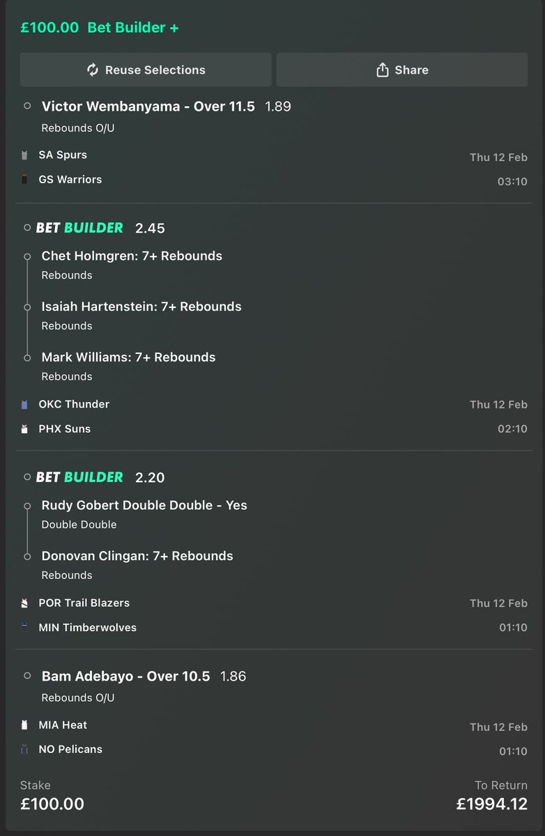 🏀 | NBA Stat Acca

📣 | 19.94 Odds
