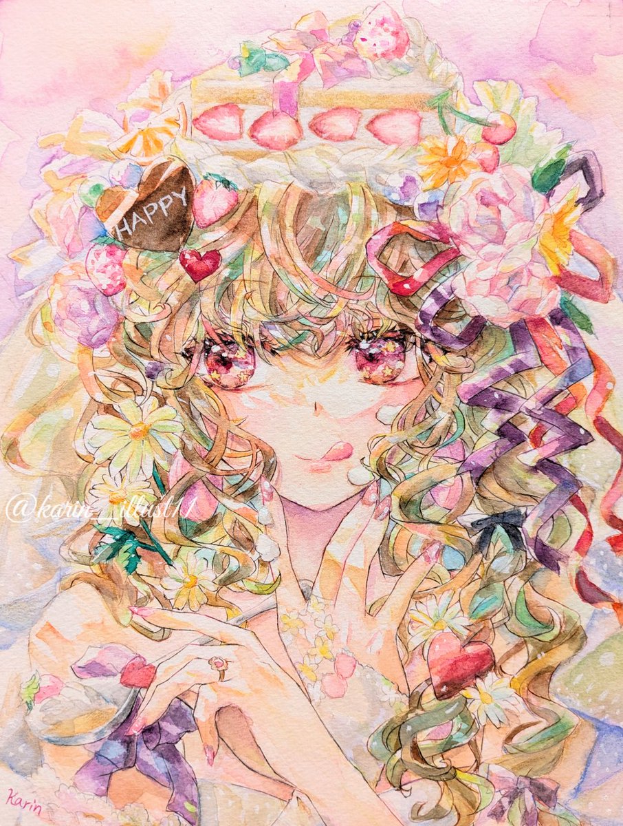 私はこういう絵を描いています 透明水彩での色鮮やかな美人画が得意です！