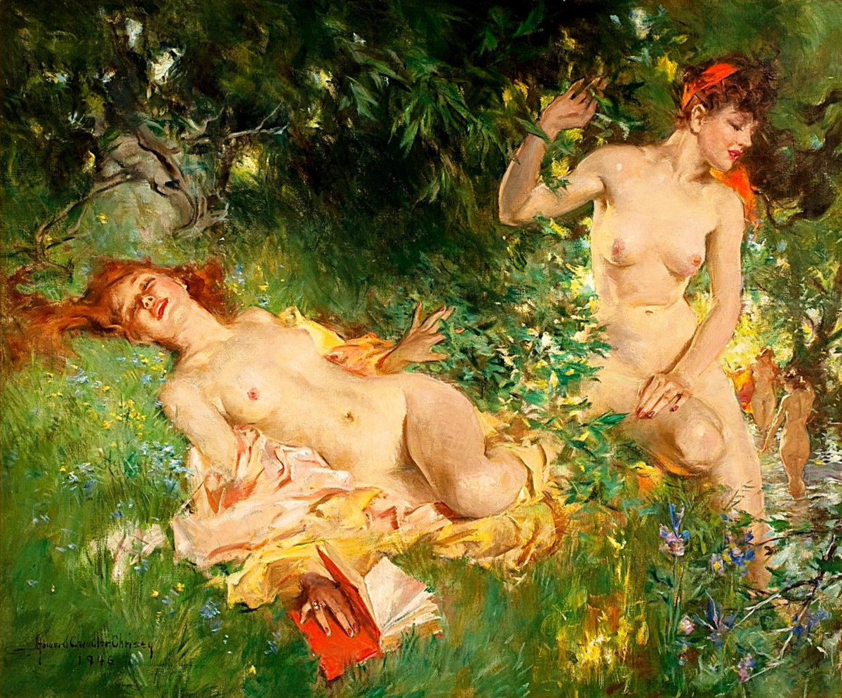 "Nymphs in Summer" (1946) 
By Howard Chandler Christy. 🖌️🌹
American painter and illustrator. (1873–1952)