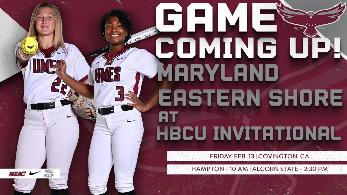 UMESHawksSB's tweet photo. 🥎 𝙎𝙀𝘼𝙎𝙊𝙉 𝘽𝙀𝙂𝙄𝙉𝙎 𝙄𝙉 𝙂𝙀𝙊𝙍𝙂𝙄𝘼 🥎

UMES softball begins its 2026 season Friday at the Leonard Moody HBCU Collegiate Invitational!

#HawkPride | #SoarAboveandBeyond | #HBCUMade https://t.co/ihmIbxF6Be