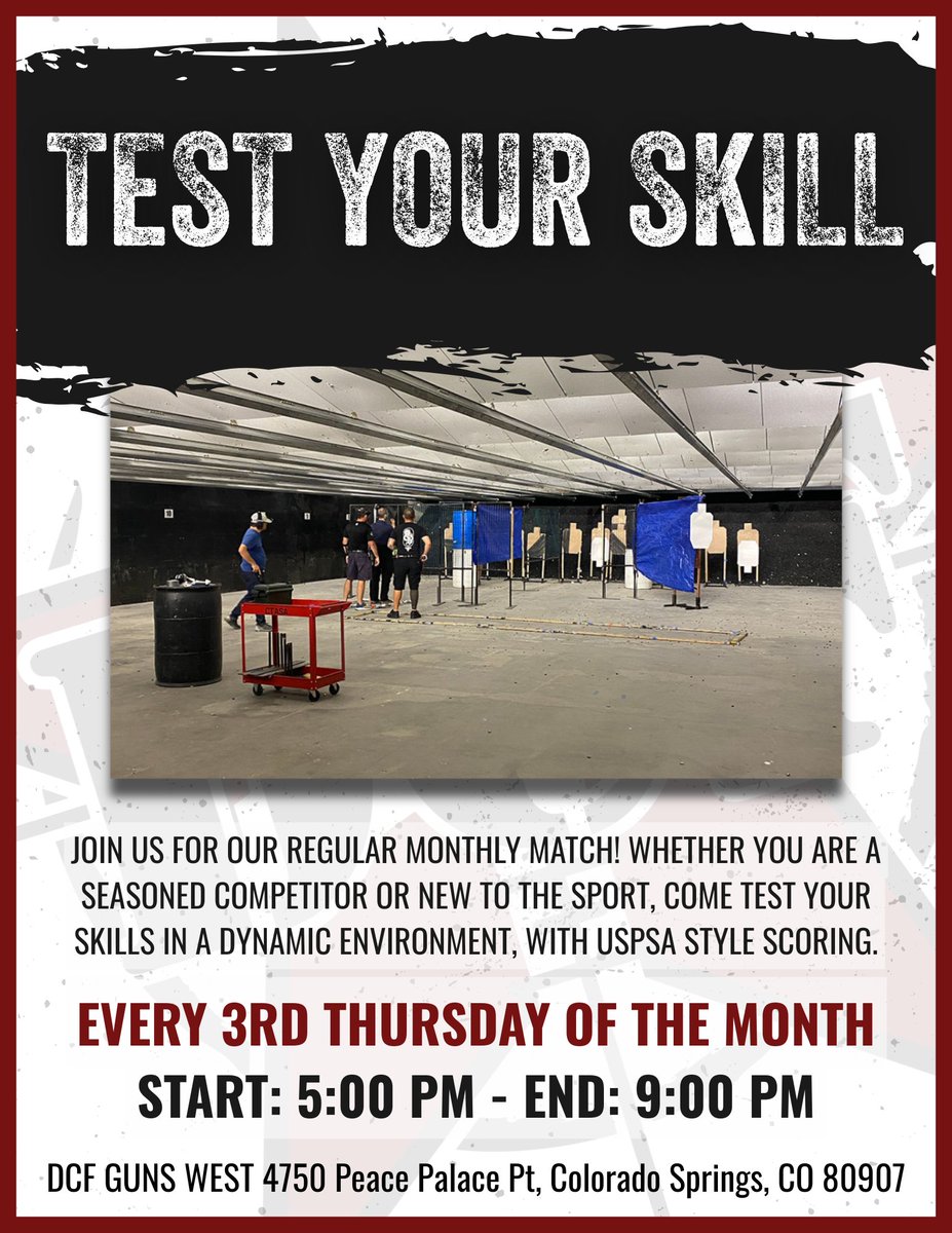 DCFGuns's tweet image. Join us this Thursday at DCF West for a competition featuring USPSA style scoring! 

#DCF #DCFWest #USPSA #indoorrshooting #Range #Cosprings #Coloradospringsevents