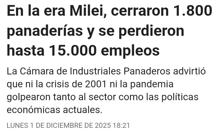 MakeItAsOne's tweet photo. #Argentina

#ReformaLaboral #FlexibilizaciónLaboral 

En la era #Milei, #cerraron 1.800 #panaderías y se #perdieron hasta 15.000 #empleos.
(01/12/2025)
https://t.co/aaRKI1UHIO https://t.co/HCeNEUY5I5