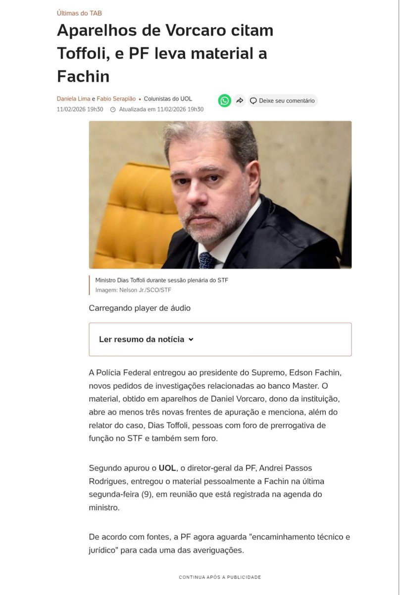 taoquei1's tweet image. Bomba 🚨 (🫩)
Toffoli que jurava nao ter problema algum em conduzir o caso master, pois era super isento... é pego em DIVERSAS conversas com Vorcaro.
O conteúdo? Ainda nao sabemos... AINDA.