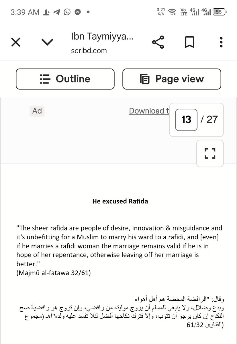 HasnainWizard's tweet photo. Ibn Taimiyya allowed marriage with Rafidhi Shia. #Rafida #Rafidha
@A_E_P_1979 @RedAlRafidhi @DisputingSunnah @Shiahadithdaily @TahaNaqvi114 @Haqiqatjou @Partisangirl @call_me_Sy_ @I_am_the_Haider @muntazireimam84 @muntazireimam84 https://t.co/IWg0cD5Kr4