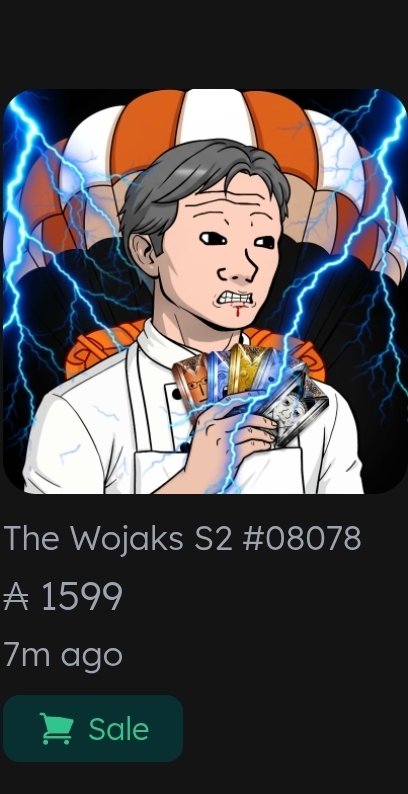WojakBlueADA's tweet photo. NEW ATH SALE🔥🔥

This Wojak with the Holder Card trait just sold for 1599 $ADA 😱

Congratulations to both seller and buyer🥂 https://t.co/LSOpdSlamu