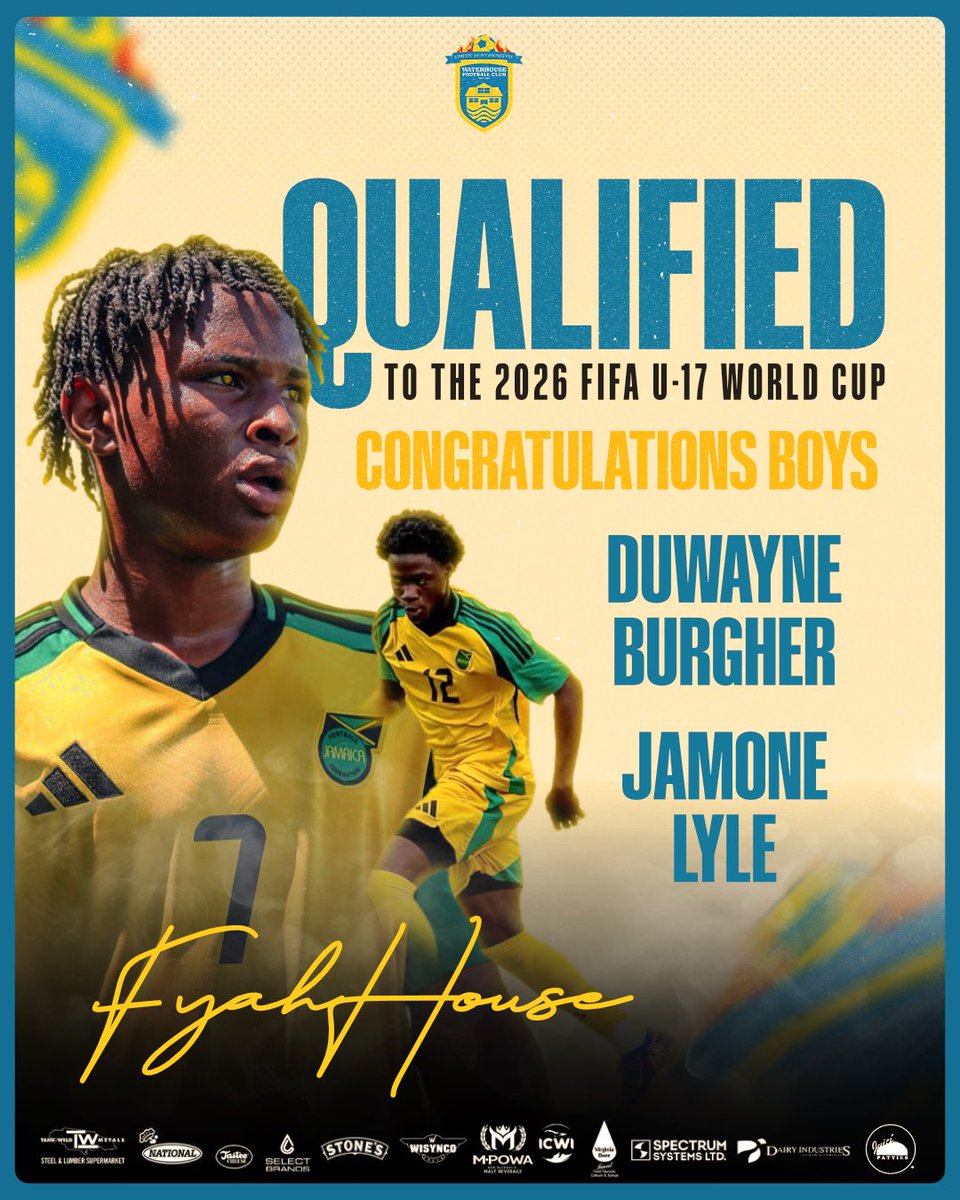 WE’RE GOING TO THE FIFA U-17 WORLD CUP! 🌍✨

For the third time in our history, Jamaica has secured qualification — and Waterhouse is proudly represented on that journey 💛🩵

From Kingston to the world. The future is bright.

#U17ReggaeBoyz #RoadToWorldCup #WaterhouseFC