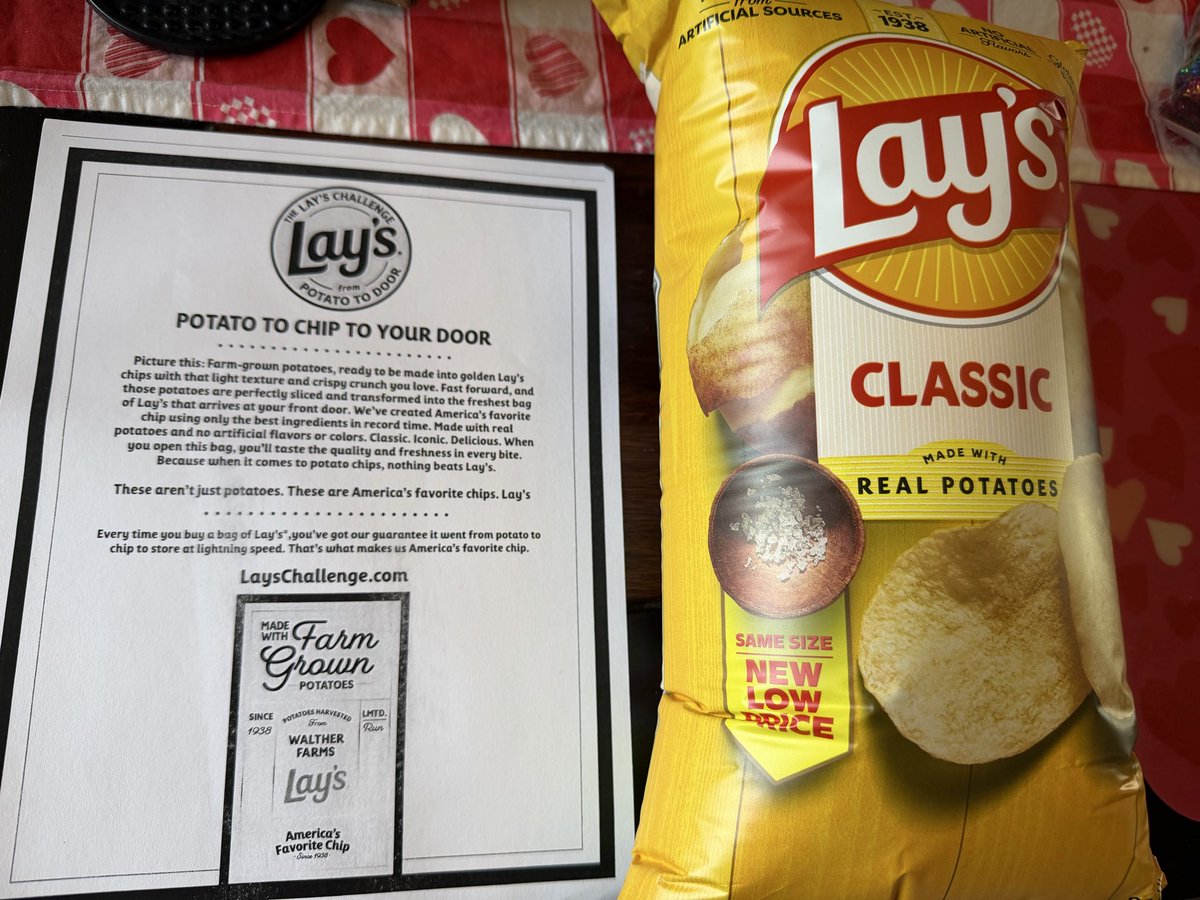 We got our <a href="/LAYS/">LAY'S</a> today from the 72 hour challenge! 

The bag is already gone 😅. 

Big thanks to everyone at Lay’s for doing this. Definitely got my family excited to partake in the event!