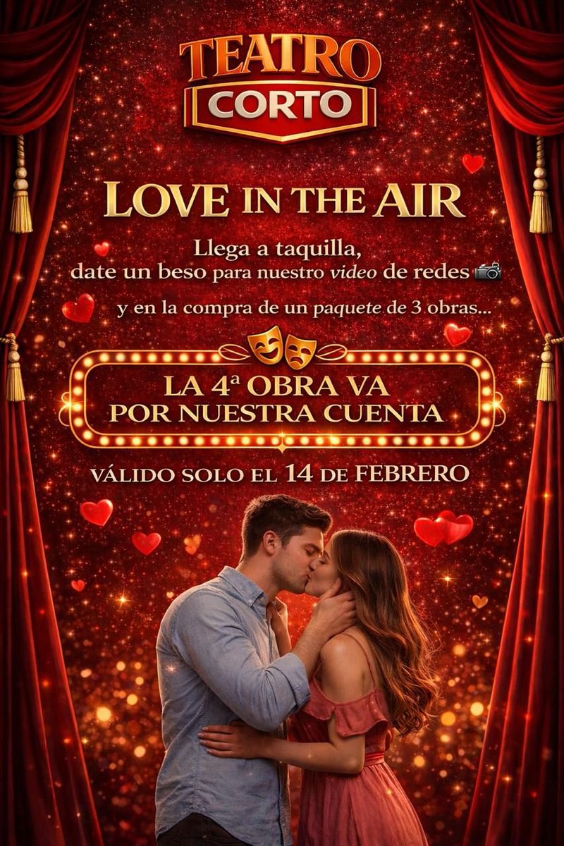 Festeja el 14 de Febrero con nosotros, vayan éste viernes 13 y sábado 14 a Teatro Corto, hay promociones, no te lo pierdas, paga 3 obras y Teatro Corto te regala la 4ta, te esperamos...!!!