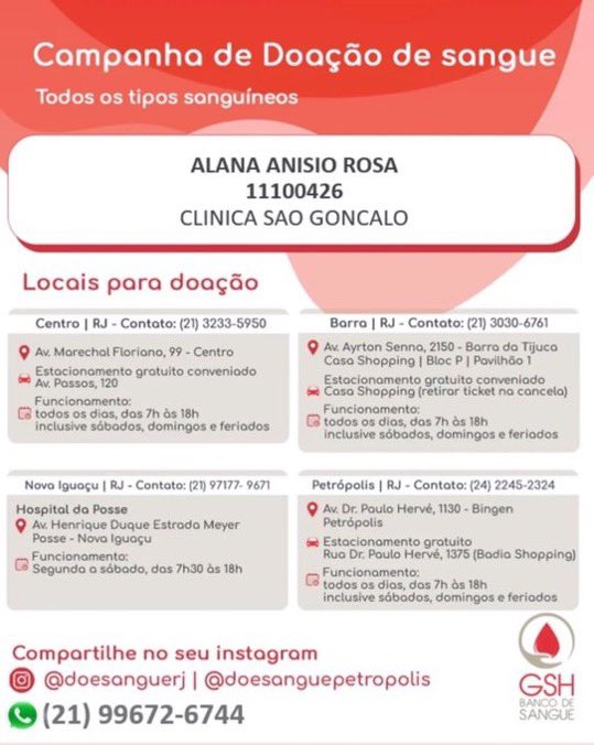 acervosthings's tweet image. Alana Anisio Rosa, de 20 anos foi brutalmente agredida com 15 facadas por um stalker em São Gonzalo no Rio de Janeiro.

A garota se encontra atualmente em coma induzido, isso tudo por recusar um pedido de namoro.

Se você for do Rio de Janeiro d puder doar sangue nos locais…