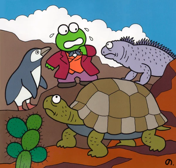 #ダーウィンの日 1994年のカレンダーに使われていた絵です この年のテーマは発明、発見でした カエルだけどダーウィンだと思います きっとダーウィンです。