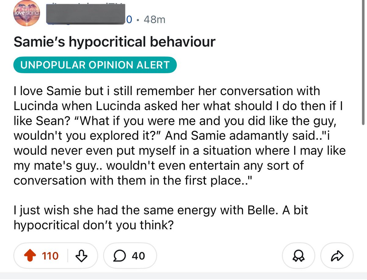 wait they’re on to something. sammie’s hypocrisy is astounding #loveislandallstars