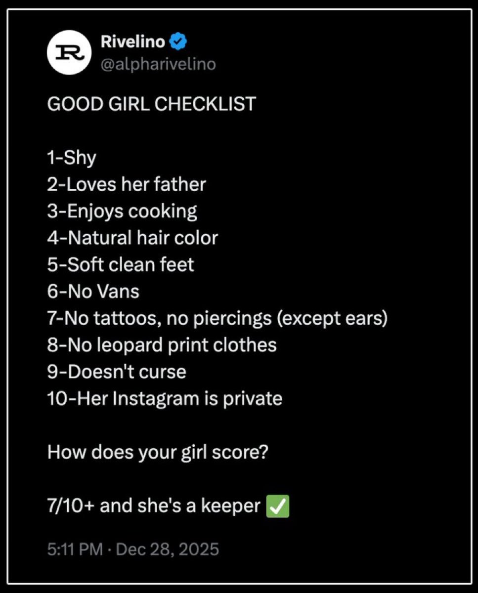 GiffLasta's tweet image. GOOD GIRL CHECKLIST

1-Loves her momma
2-Loves Jesus
3-&amp;amp; America too
4-Crazy About Elvis
5-Loves Horses
6-&amp;amp; Her Boyfriend too

How does your girl score?

4/6+ and she's a keeper ￼