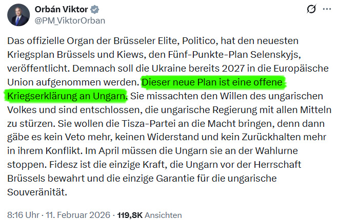 ZentraleV's tweet photo. Brüssels Plan der Entmachtung Orbans auf die eine, oder andere Weise, um die Ukraine 2027 in die EU aufzunehmen, ist laut Orban eine offene Kriegserklärung an Ungarn:
https://t.co/fcfnflOgp7 https://t.co/RRe9LWvyuG