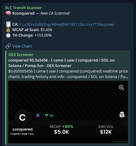 $conquered ran 1,100%+ after SLC's Trench Scanner alert!

CLu3Qzx2xGQjhgc9d4aQERFCG5Ti2uLnzx7T1Gaypump
____
Interested in the SLC Trench Scanner? DM “Access” to <a href="/scanner_SLC/">SLC Trench Scanner</a>
—
Interested in the SLC Black Ledger Discord? Apply at slcblackledger.org
——