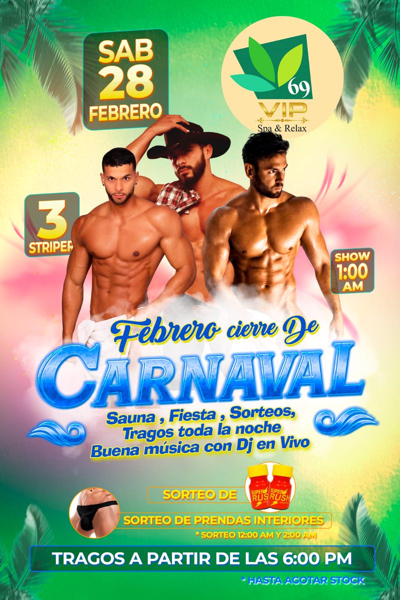 ATENCIÓN SAUNEROS: sauna69vip 🍆🍑♨️👿 despedirá el mes del amor ❤️ y del carnaval 🎉 por todo lo alto 🔆con 3 stripers premios y tragos 🥂y ya sabes que todos los espacios estarán abiertos para disfrutar hasta el amanecer