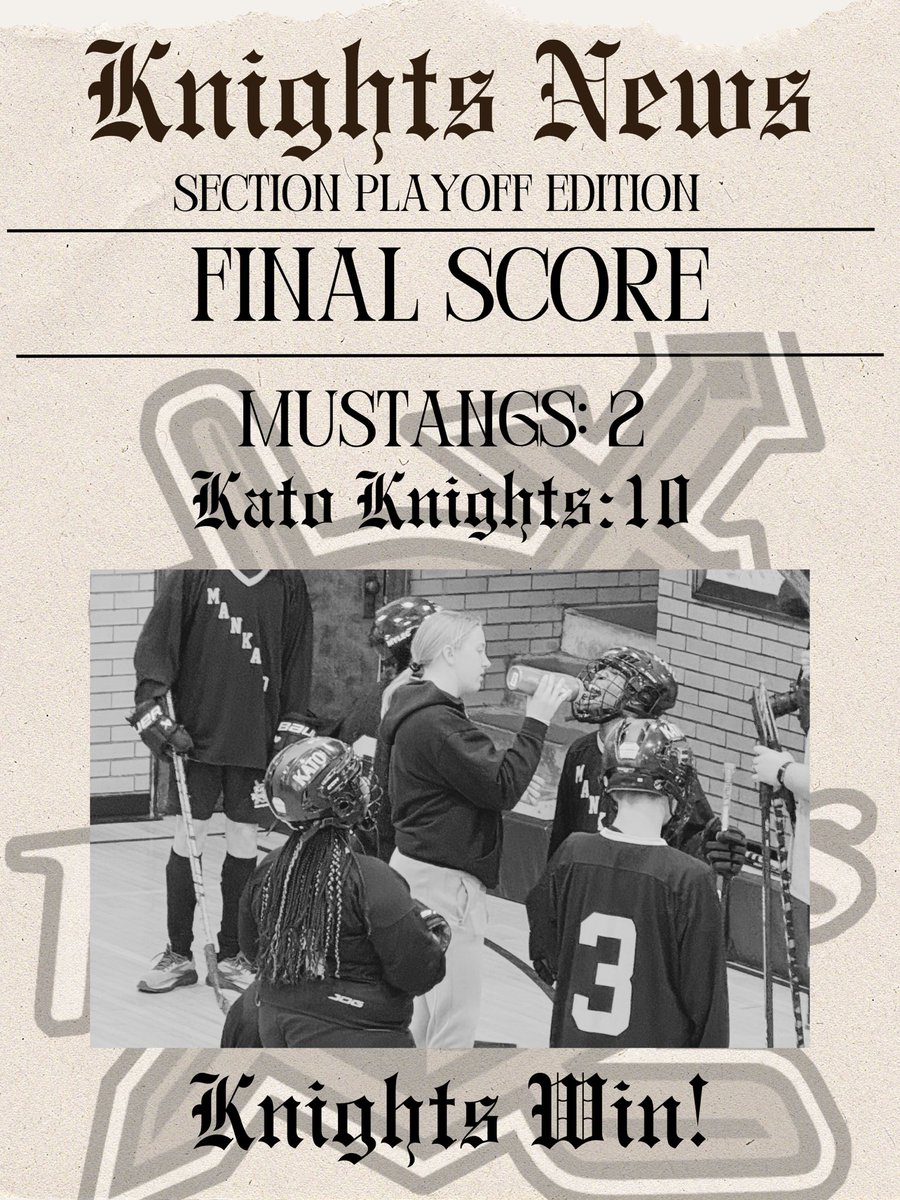 KatoAdaptedPuck's tweet photo. FINAL FROM THE FRANK! The Knights are onto the Section Finals next week and will HOST Dakota United!!! The Knights fell to DU 10-8 earlier this season in Rosemount! #FillTheFrank #uKNIGHTed
Hernandez: 5G
Okumo: 2G 2A
Sierra: 1G 2A
Pickett: 1G
Scurlock: 1A
Tokheim 44 saves🔥 https://t.co/iMD9q5rChr