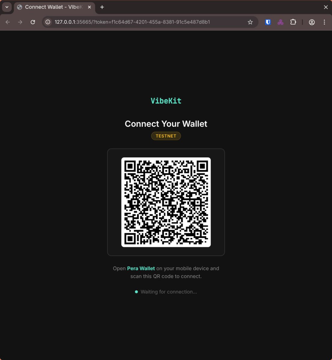 How cool would it be if VibeKit worked with <a href="/PeraAlgoWallet/">pera.algo</a>? 

Spoiler: Very cool.