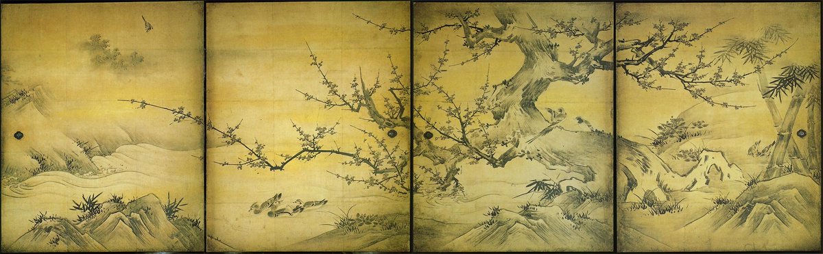 Ciruelo florecido con aves. Kanō Eitoku. 1583