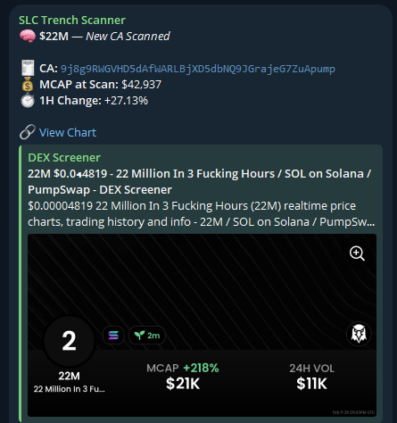 $22M ran 125%+ after SLC's Trench Scanner alert!

9j8g9RWGVHD5dAfWARLBjXD5dbNQ9JGrajeG7ZuApump
____
Interested in the SLC Trench Scanner? DM “Access” to <a href="/scanner_SLC/">SLC Trench Scanner</a>
—
Interested in the SLC Black Ledger Discord? Apply at slcblackledger.org
——