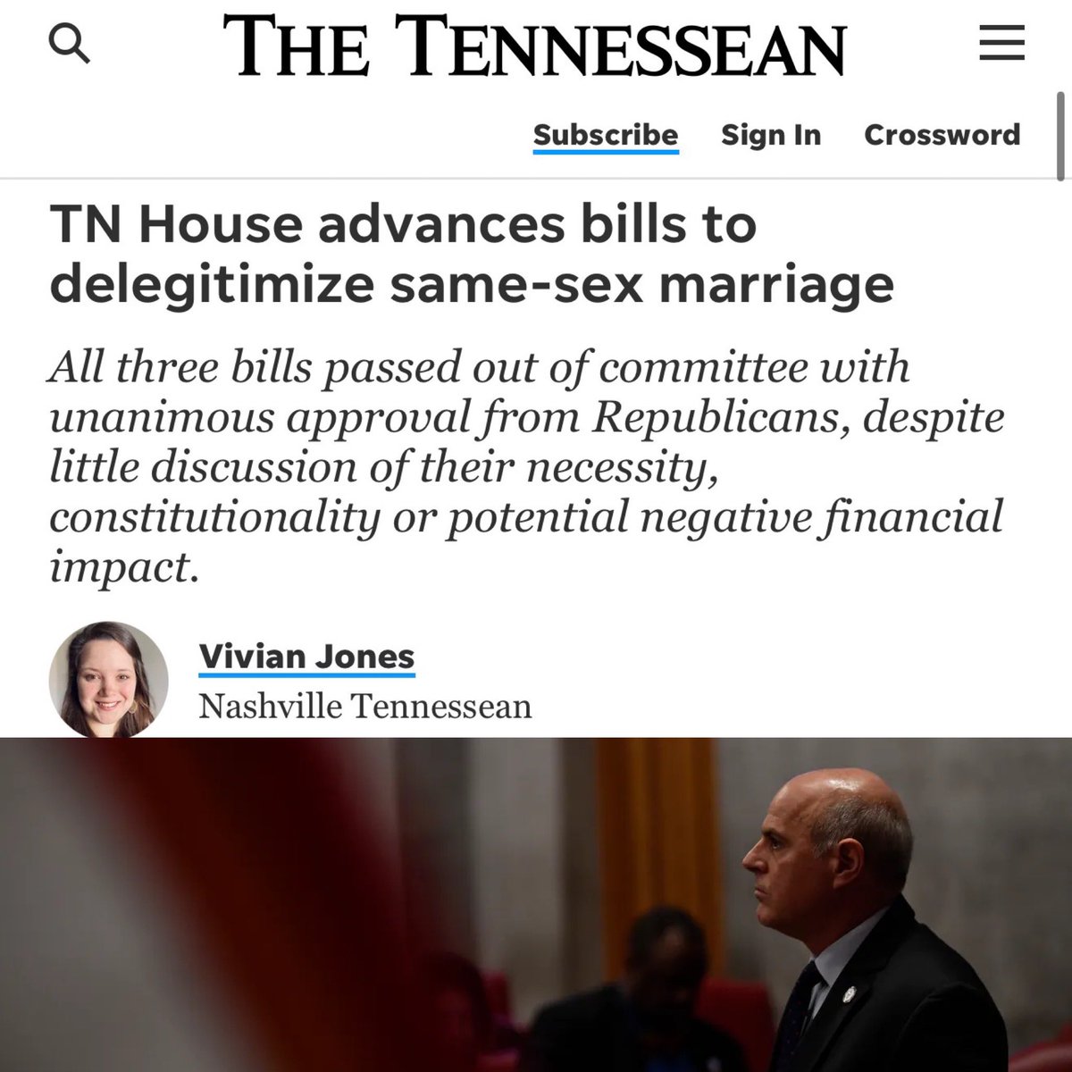 TheTNHoller's tweet photo. 🏳️‍🌈 TODAY IN TENNESSEE: “A House committee devolved into shouts of protest and was hastily adjourned after Republicans approved an @GinoBulso bill to delegitimize same-sex marriage…” https://t.co/cLeAsBftqH https://t.co/CQAgTCmtYJ