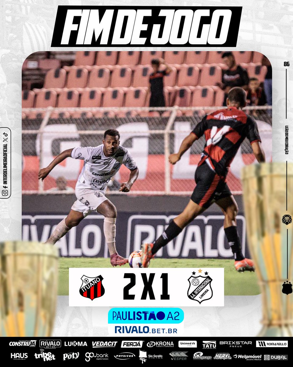 interdelimeira's tweet photo. FIM DE JOGO

A Internacional foi derrotada pelo Ituano no placar final de 2x1 pelo Paulistão A2 Rivalo 2026. O gol leonino foi marcado por Lucas Buchecha.

O próximo confronto leonino será contra o Linense, no sábado (14) às 16h no Estádio Major José Levy Sobrinho. https://t.co/HrL0FXhv3A