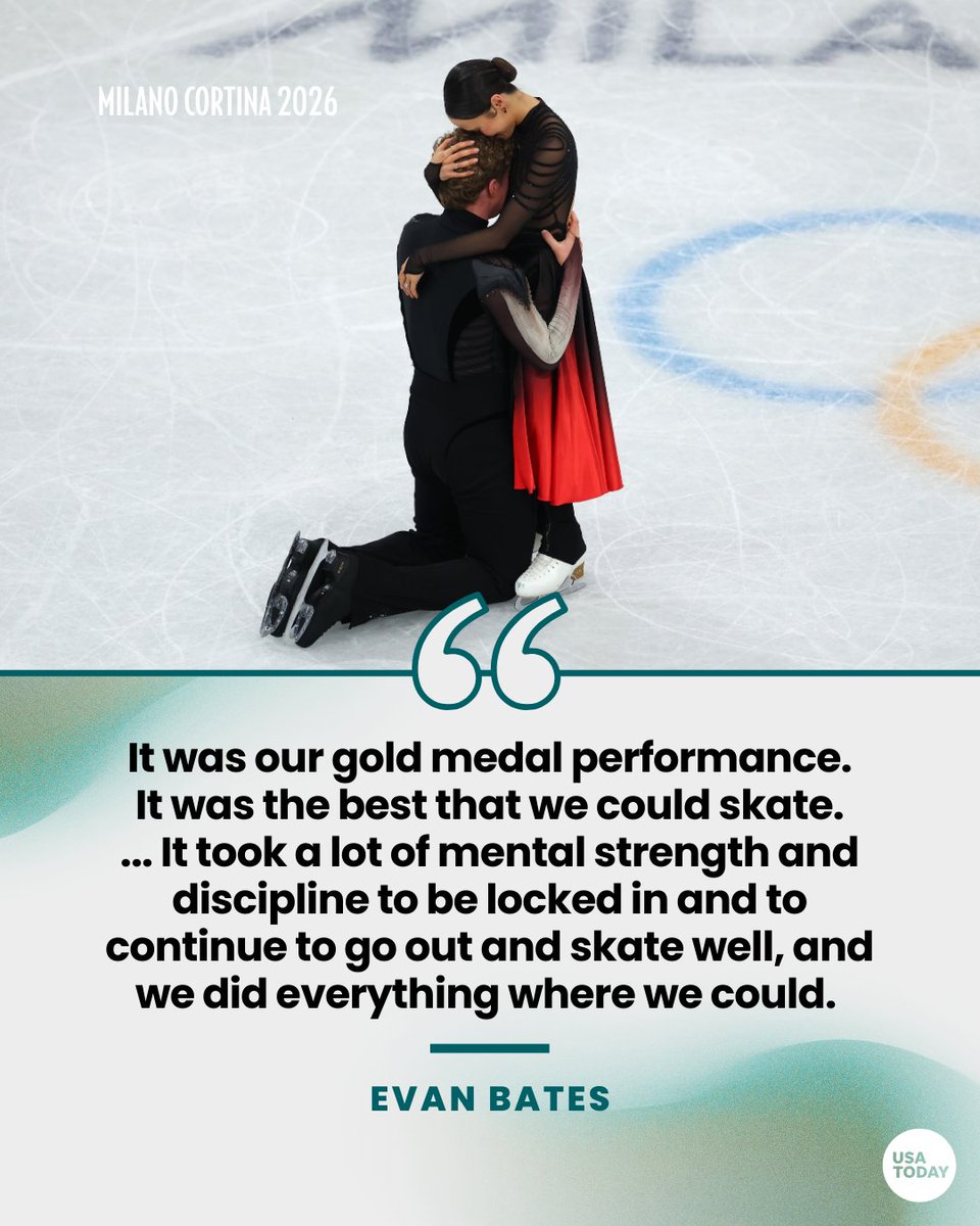 USATODAY's tweet photo. Madison Chock and Evan Bates won silver in the ice dance at the 2026 Winter Olympics. Two-time gold medalists in the team event, this is the first Olympic ice dance medal in their fourth appearance together. https://t.co/vPtXsqYFuo https://t.co/4bh2j8t0Fi