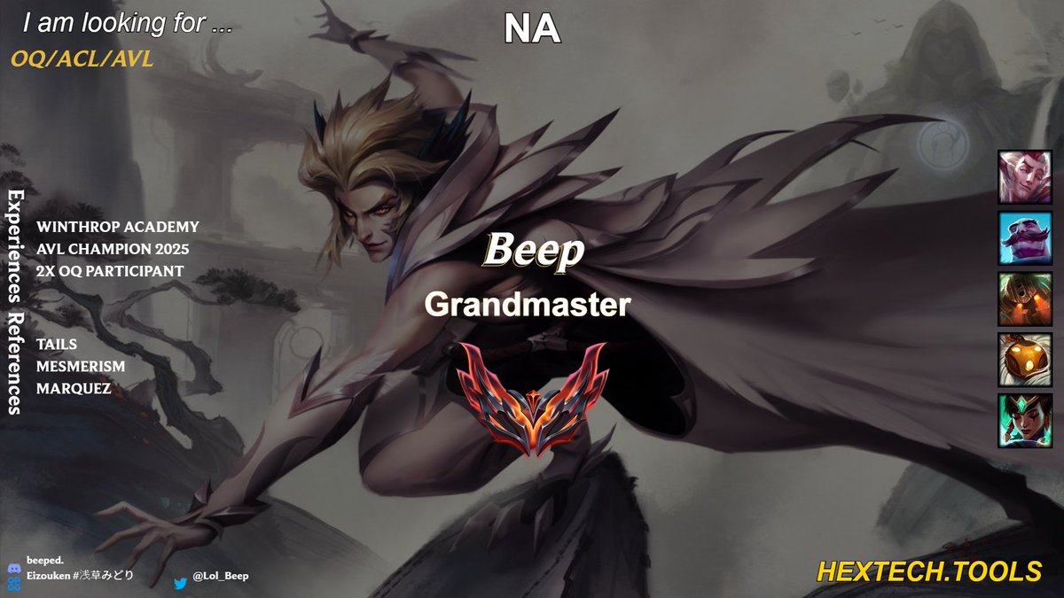 I am looking for a team for the upcoming OQs, ACL, or AVL!

I have improved greatly over the past few months and am looking for a team that lets me show my stuff.