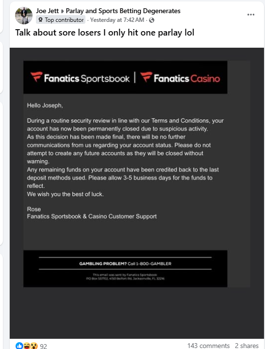 TheeDegenBoosts's tweet photo. fanatics just banned this guy, look at the bets he gives out: https://t.co/gMxiMCAUeG