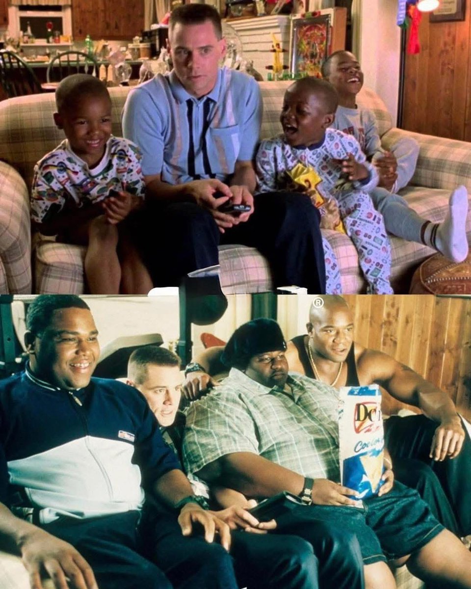 Qué buena escena: los tres hijos y, en el medio, él, aplastado sin poder decir nada. Pero no está incómodo; al contrario, está completamente feliz porque están juntos.

Él sabía desde el principio que no eran sus hijos, que sus padres los habían abandonado. Aun así, les dio amor,