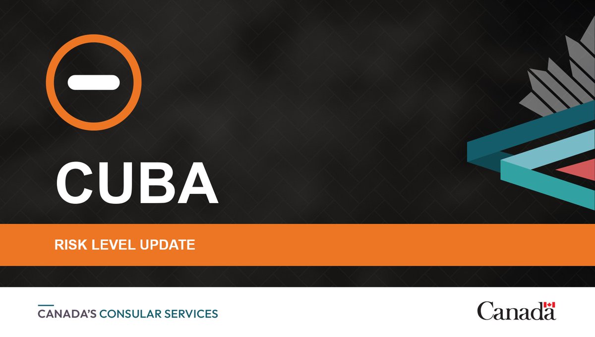 TravelGoC's tweet photo. We have changed the risk level for #Cuba to Avoid non essential travel due to worsening shortages of fuel and basic necessities, and the suspension of service to Cuba by Canadian airlines. Check your flight and avoid extending your stay. https://t.co/eaQ60yF0j3 https://t.co/t5qlkWmSVy
