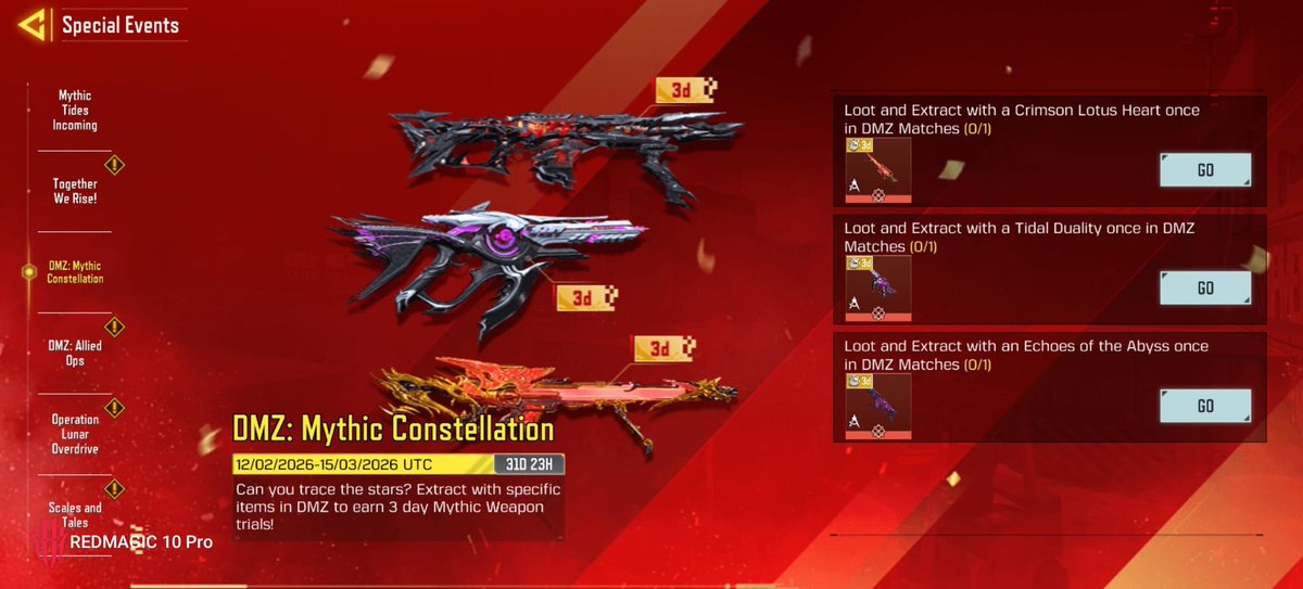 DarkViper_X's tweet photo. New limited time event where you can use multiple MYTHIC GUN SKINS for 3 days
#CODMobile
#CallOfDutyMobile
#CODM
#Multiplayer
#CODMobileMultiplayer https://t.co/hRN8Uqdpis