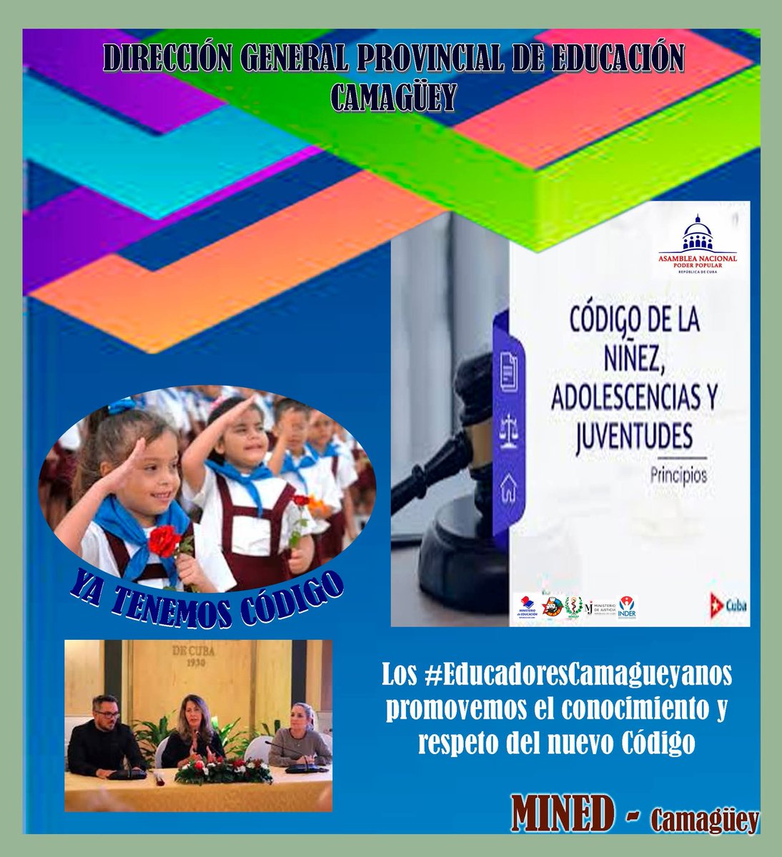 EN VIGOR EL NUEVO CÓDIGO DE LA NIÑEZ, ADOLESCENCIAS Y JUVENTUDES
Corresponde a los #EducadoresCamagueyanos instrumentar el conocimiento del contenido de este código a través de las clases, las Escuelas de Educación Familiar
#PorCamagueyTodo
#CubaMined
#CubaPorLaVida
🟥⬜️🟦
