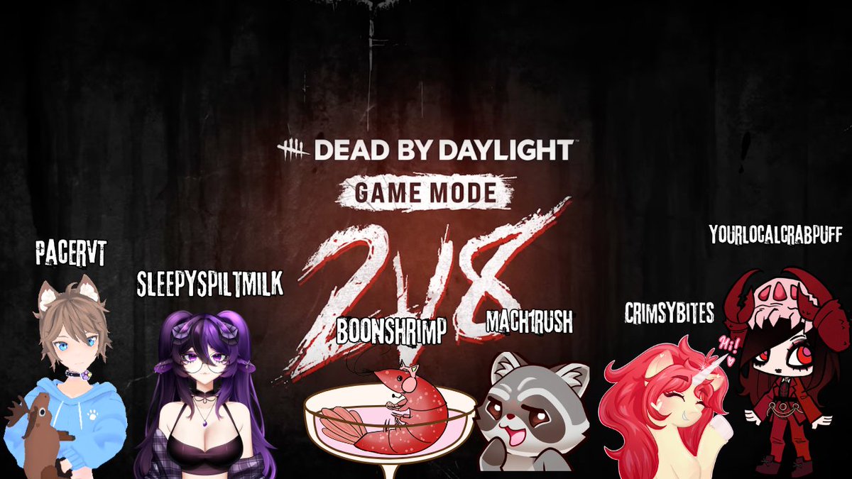 2 killers. 8 survivors. 0 peace.
DBD 2v8 collab is LIVE
w/ <a href="/Mach1Rush/">Rush</a>  <a href="/SleepySpiltMilk/">SleepySpiltMilk 👻🪻(she/they)</a>  <a href="/pacer_vt/">pacervt</a>  <a href="/BoonShrimpVT/">Boon: Shrimp</a>  &amp; <a href="/CrimsyBites3323/">Pony X Shark</a> ! live on the purple app!