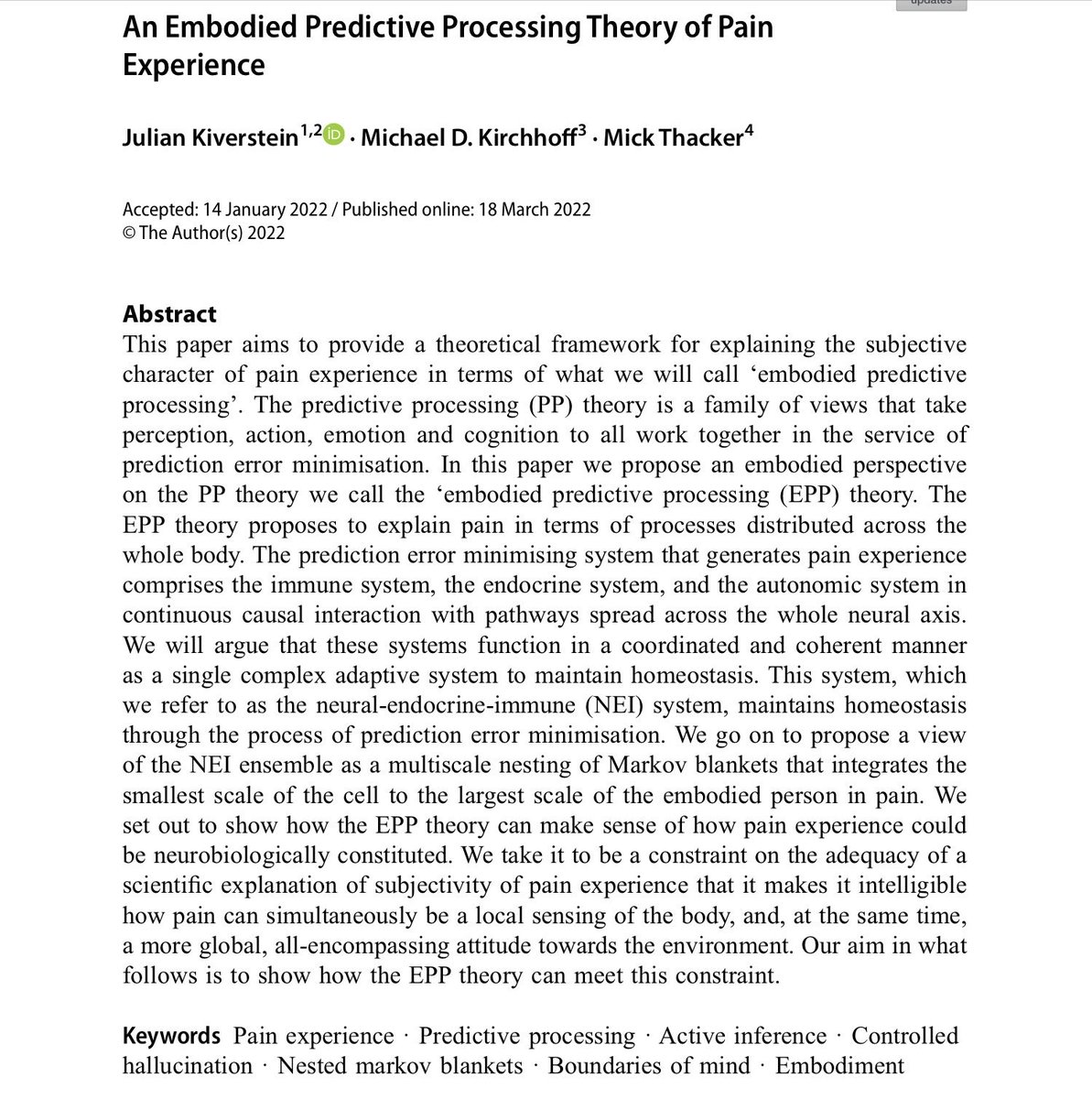 An Embodied Predictive Processing Theory of Pain Experience

link.springer.com/article/10.100…