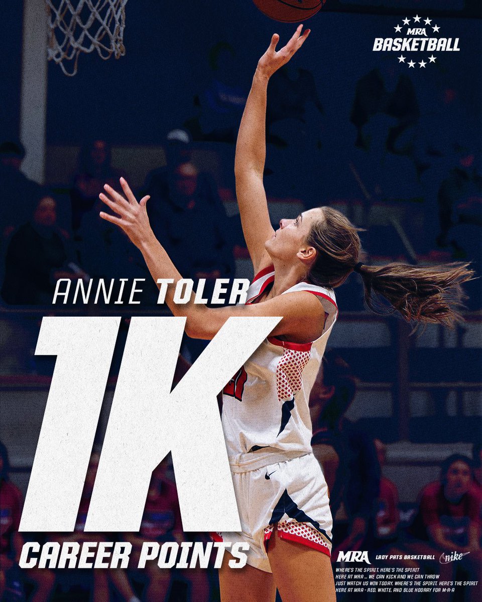 MRAAthletics's tweet photo. 𝑱𝒐𝒊𝒏𝒊𝒏𝒈 𝒕𝒉𝒆 𝑪𝒍𝒖𝒃

Congratulations to senior Annie Toler on becoming the newest member of the 1,000-point club! https://t.co/3BpchexOMy
