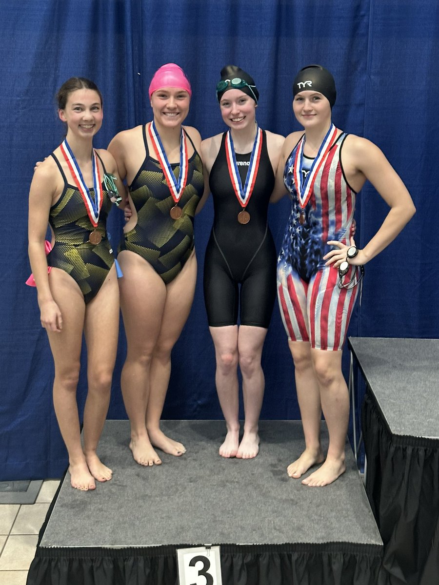 Started off the GAC meet with a bang! 3rd place 200 Medley Relay! Eleanor K, Erica M, Lydia T and Kaleigh F!