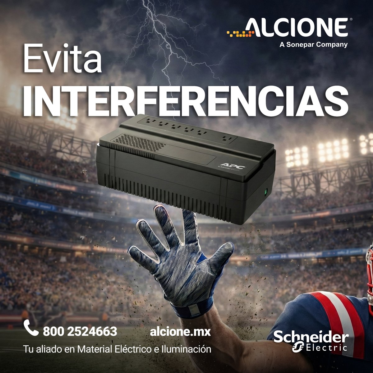alcionemx's tweet photo. Para un partido de alta tensión, Alcione tiene la solución. ⚡🏈
Que los únicos nervios sean por el marcador, no por si se apaga la tele. Schneider Electric intercepta esas variaciones de voltaje que quieren sacarte del juego.😎🥇
Ven a Alcione.⚡
#UPS #SuperBowl #Variaciones https://t.co/ZvqBW35tAw