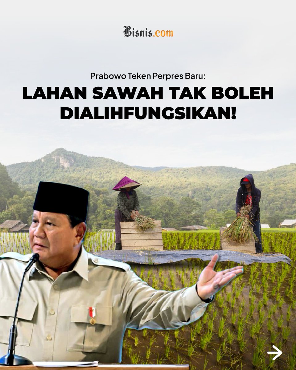 Bisniscom's tweet photo. Pemerintah akan mengunci jutaan hektare lahan baku sawah (LBS) sebagai lahan pertanian pangan berkelanjutan (LP2B) atau sawah abadi yang tidak boleh dialihfungsikan untuk kepentingan apapun. Selengkapnya di infografis… https://t.co/X12N5gdIOE #sawah #pertanian #sawahabadi #lp2b https://t.co/uyRuT5gjLt