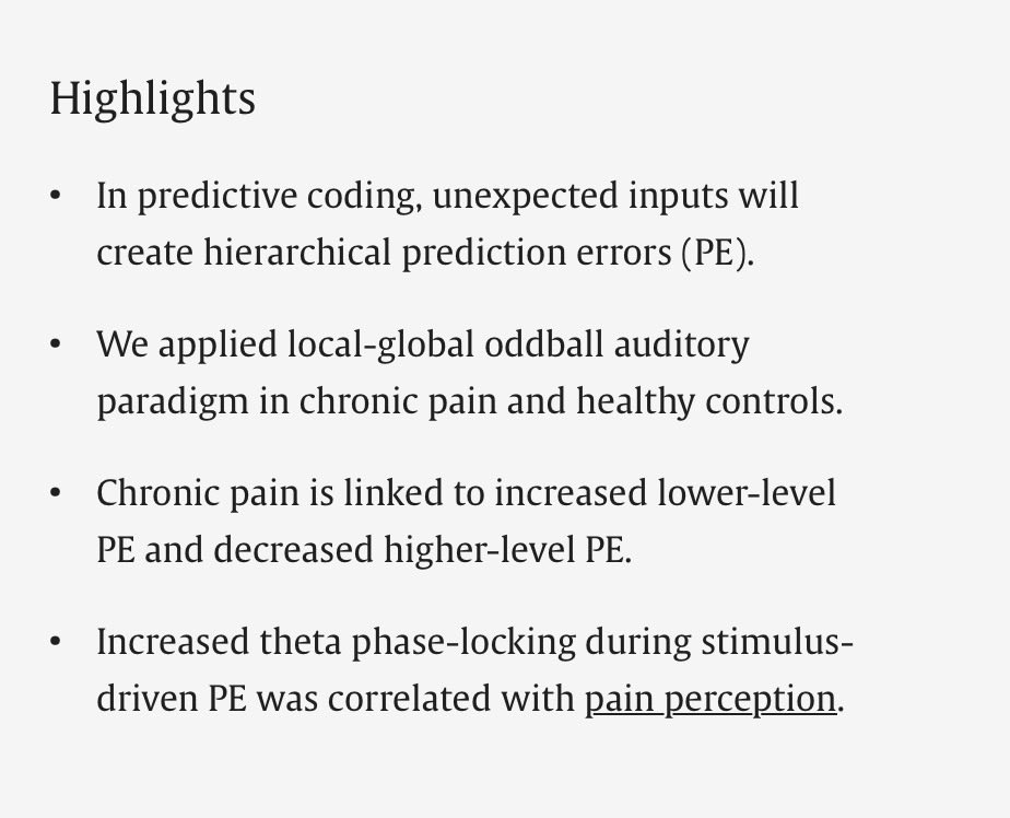 Chronic pain – A maladaptive compensation to unbalanced hierarchical predictive processing

sciencedirect.com/science/articl…