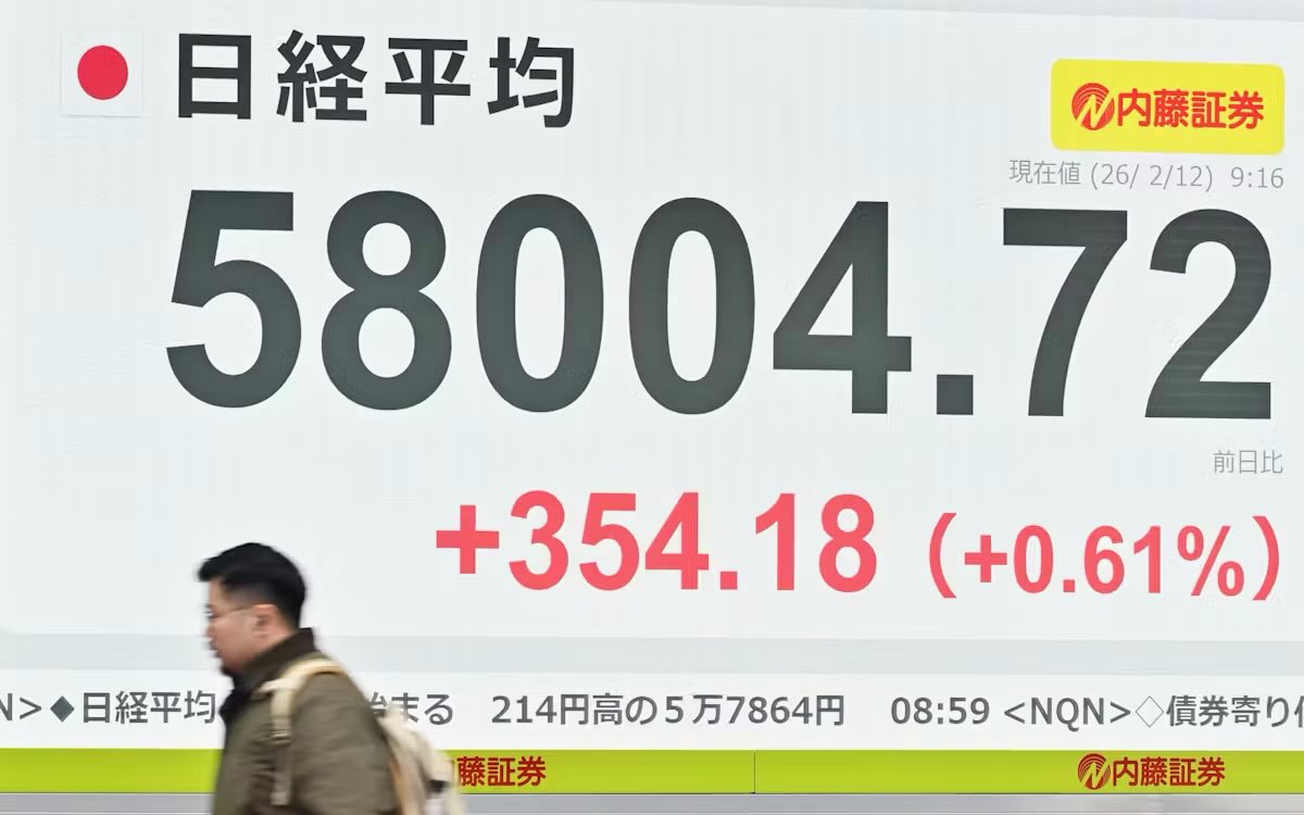 【速報】日経平均株価、一時初の5万8000円乗せ　米景気に底堅さ - 日本経済新聞 

11日の米株式市場で主要な半導体関連株で構成するフィラデルフィア半導体株指数（SOX）が上昇したのを受けて、東京市場でも半導体関連銘柄に買いが先行している。

nikkei.com/article/DGXZQO…