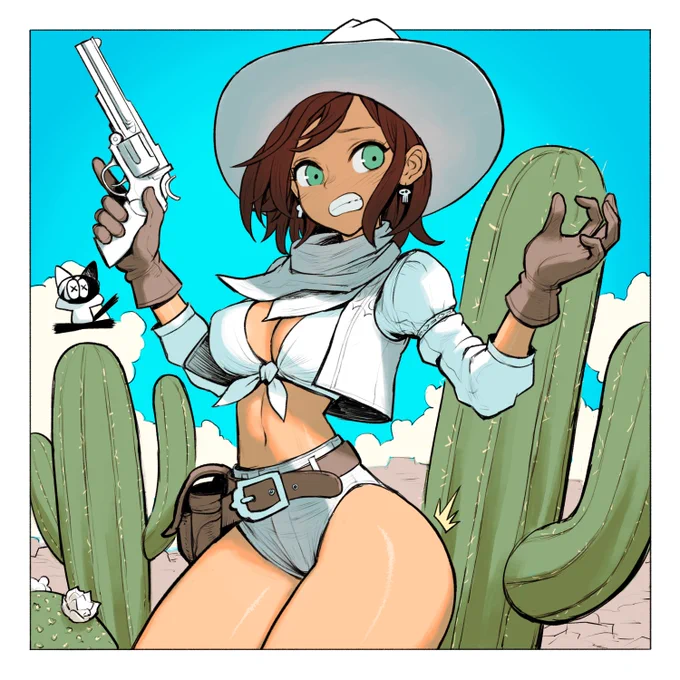 She can handle bullets… but not a cactus. #Inktober